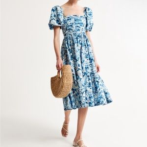 NWT Abercrombie Emerson Poplin Puff Sleeve Midi Dress